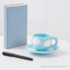 Aesthetic Ceramic Coffee Cup & Saucer Set — Hand-Painted Cloud Pattern, Glossy Glaze Desk Coffee Mug | Alt Desk