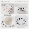 Aesthetic Ceramic Coffee Cup & Saucer Set — Hand-Painted Cloud Pattern, Glossy Glaze Desk Coffee Mug | Alt Desk