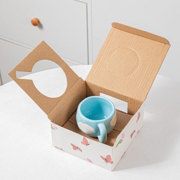 Aesthetic Ceramic Coffee Cup & Saucer Set — Hand-Painted Cloud Pattern, Glossy Glaze Desk Coffee Mug | Alt Desk